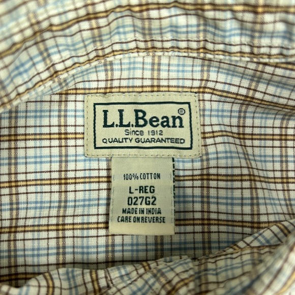 LL Bean Shirt Mens Large Brown Check Long Sleeve Button Up Cotton Outdoors Work - Picture 3 of 13
